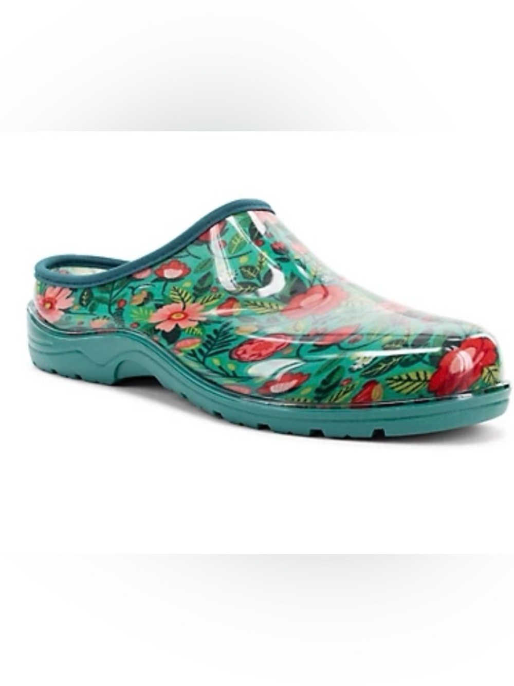Floral Waterproof Clog - Teal with Pink Floral